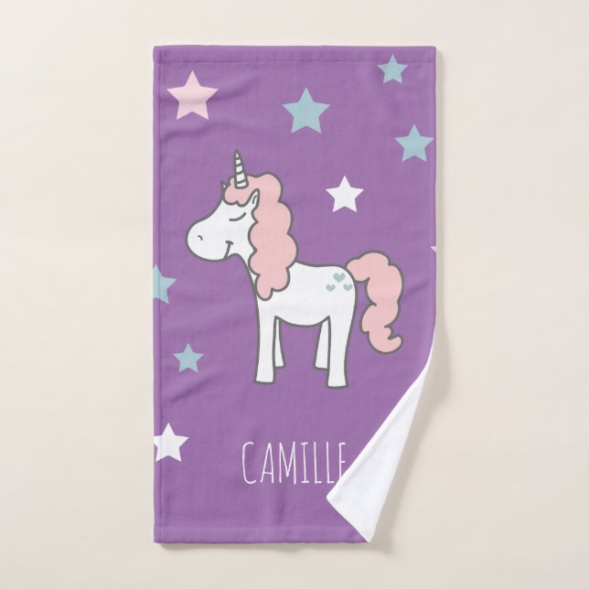 Licorne Violette Magique et Mignonne Fille  (Serviette à main)