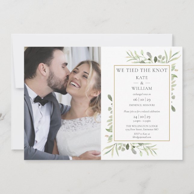 Lied The Knot Greenery Photo Mariage Faire-part (Devant)