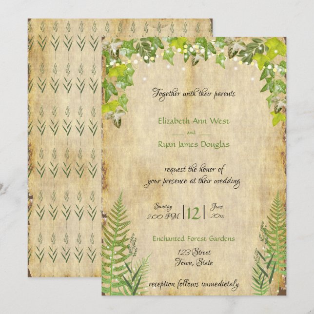 Lierre de la forêt rustique, faire-part de mariage (Devant / Derrière)