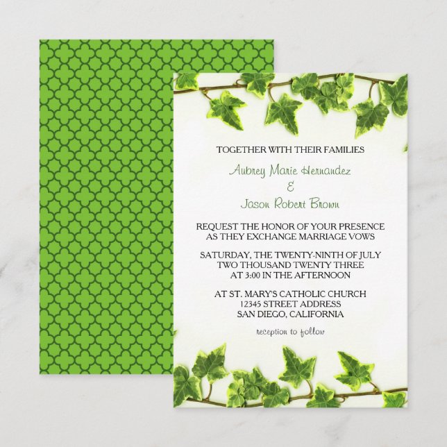 Lierre vert - Faire-part de mariage 3x5 (Devant / Derrière)