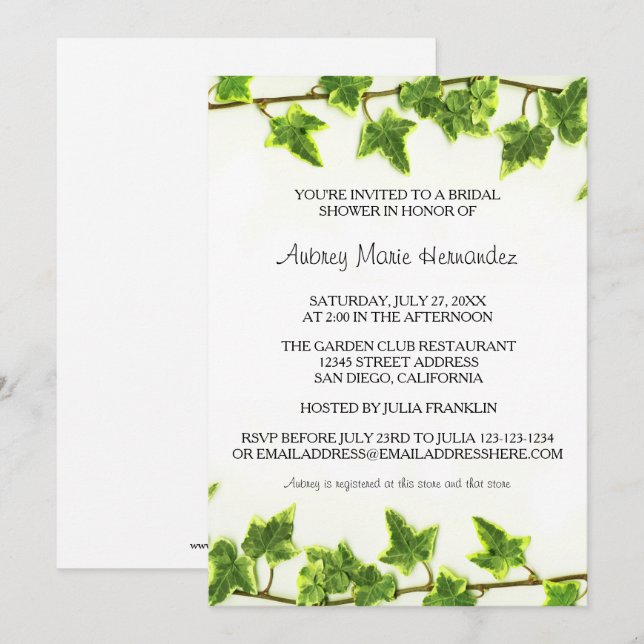 Lierre vert - Invitation à une fête de mariage (Devant / Derrière)