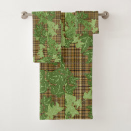 Lierre vert sur plaid doré noir