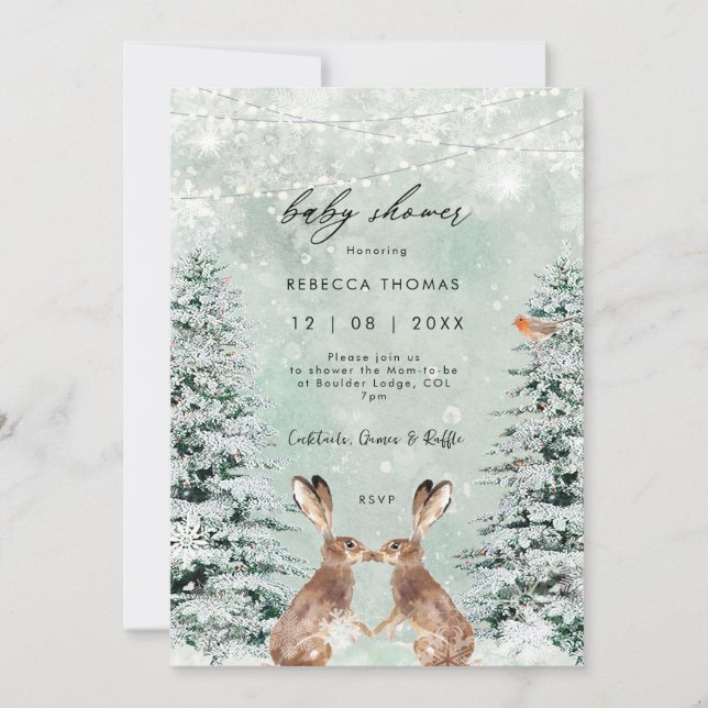 lièvres d'hiver baby shower invitation (Devant)