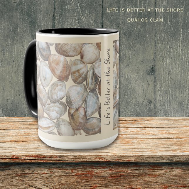 Life Is Better at the Shore Clams Coastal Mug (Life is better at the shore Mug. Perfect for your beach home or a personalized gift!)