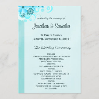 Light Aqua Blue Turquoise Floral Wedding Programme