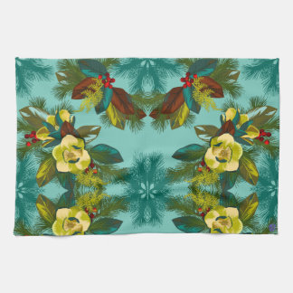 Light Aqua Magnolia Floral Print Serviette de cuis