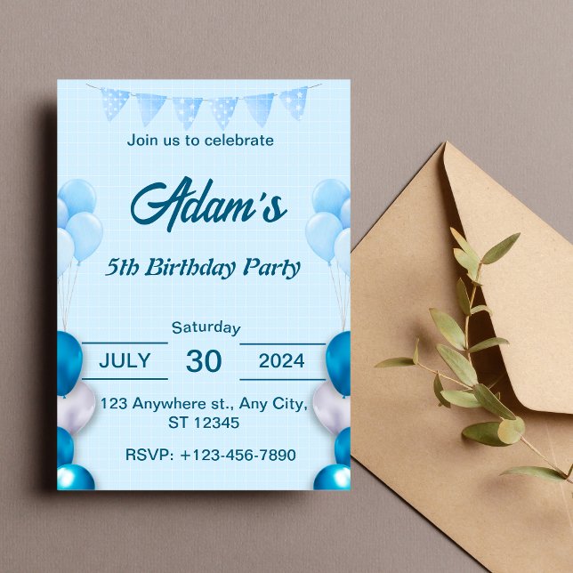 Light Blue 5th Birthday Invitation (Créateur téléchargé)