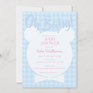 Light Blue Bear bow tied Oh Baby Shower Invitation