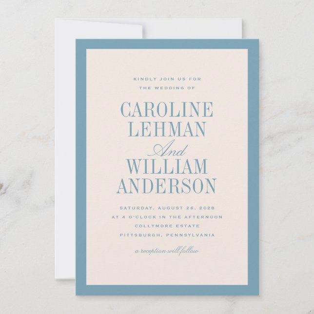 Light Blue Classic Elegant Wedding  Invitation (Devant)