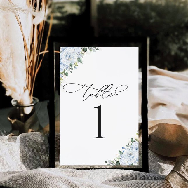 Light Blue Floral Wedding Table Number Card (Créateur téléchargé)