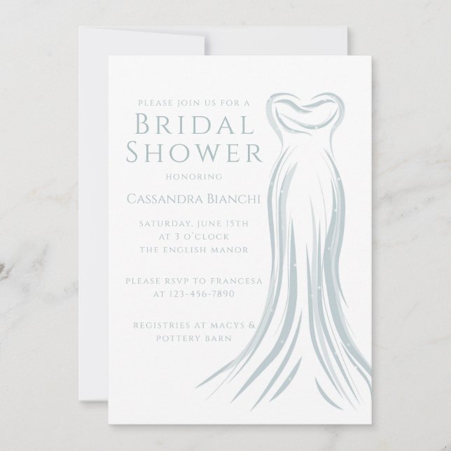 Light Blue Wedding Dress Bridal Shower Invitation (Devant)