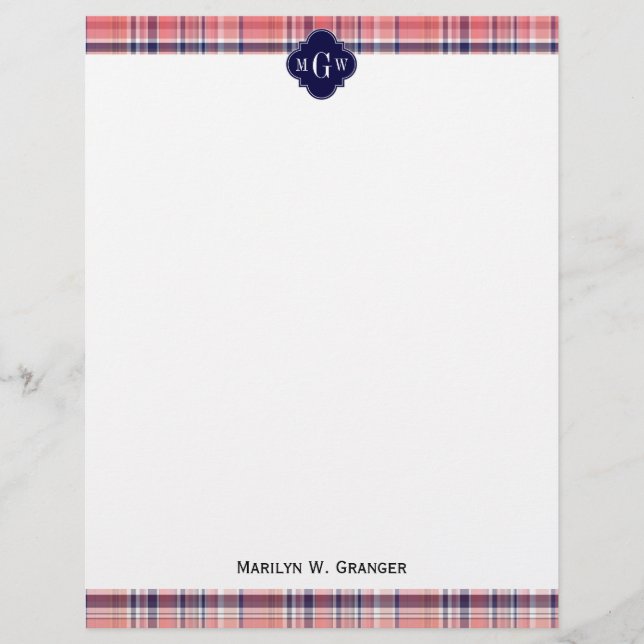 Light Coral Navy Whats Preppy Madras Monogramme (Devant)