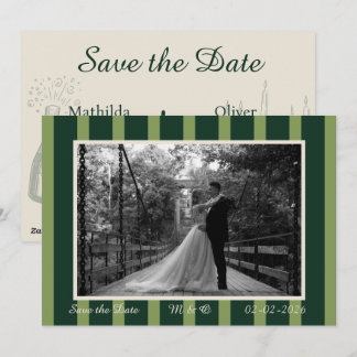 Light & Dark Green Thin Stripe Invitation