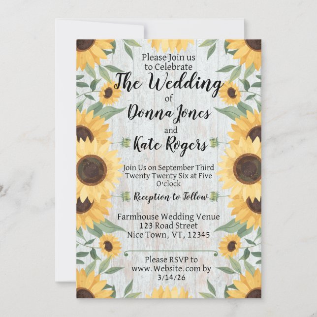 Light Rustic Sunflower Wedding Invitation (Devant)