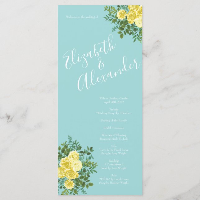 Light Yellow Aqua Programmes de mariage Rose Turqu (Devant)