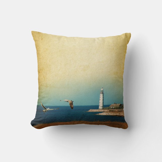 Lighthouse Beach Scene Throw Couch Coussin (Recto)