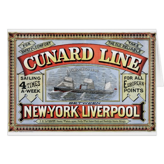 Ligne affiche de Cunard de New York Liverpool (Devant horizontal)