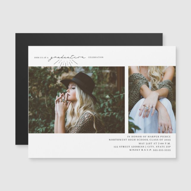 Ligne Art 2 Photo Graduation Party Magnetic (Devant / Derrière)