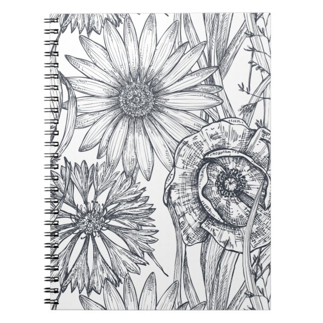 Ligne art floral artistique joli et mignon carnet (Devant)