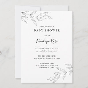 Ligne Art Foliage Baby shower feuille Invitation