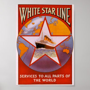 Ligne blanche vintage affiche d'étoile de voyage