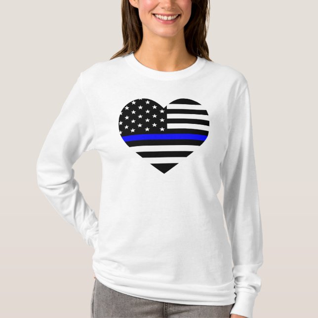 Ligne Bleue Mince Drapeau Américain - T-shirt Femm (Devant)