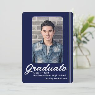 Ligne bleue moderne Faire-part de graduation photo