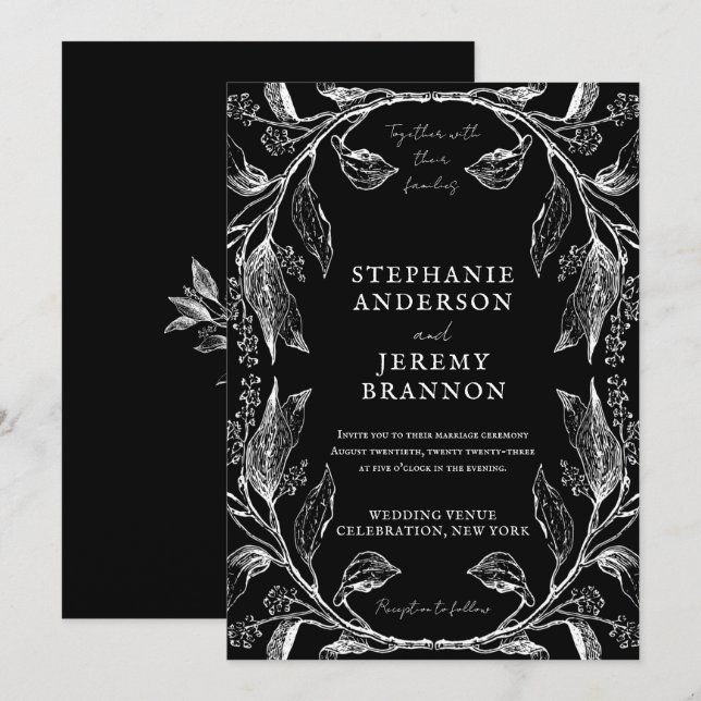 Ligne Botanique Cadre Art Black Invitation (Devant / Derrière)