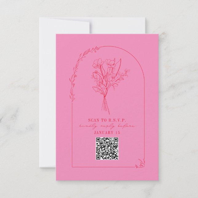 Ligne Bouquet Arch rose rouge Mariage QR RSVP (Devant)