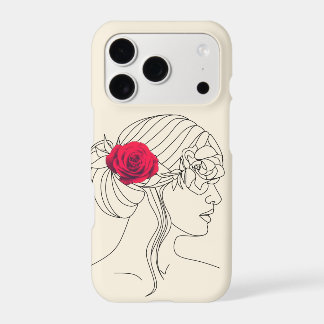 Ligne continue femme avec Rose rouge sur les cheve
