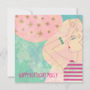 Ligne d'art Abstraite Dessin face Turquoise Joyeux