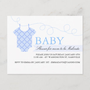 Ligne de linge bleu Baby shower moderne Invitation