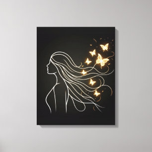 Ligne Féminine avec Papillons Dorés sur Toile