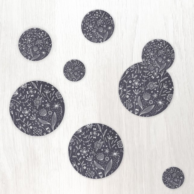 Ligne Florale Monochrome Confetti (Floral line art black and white chalkboard confetti)