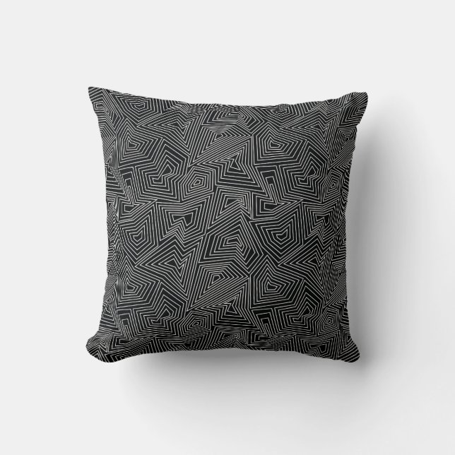 Ligne géométrique noire et blanche coussin (Recto)