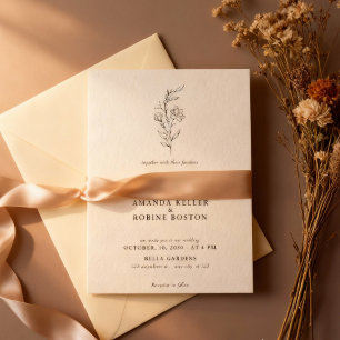 Ligne minimaliste Art Floral Faire-part de mariage