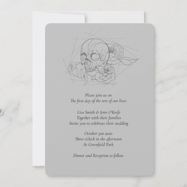 Ligne Tiré Crâne et Roses mariage Invitations (Devant)