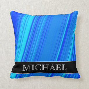 Lignes bleues et cyan motif + Coussin nommé fait