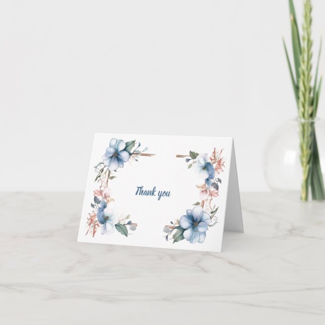 Lignes de fleurs bleues : Carte de remerciements M (Devant)