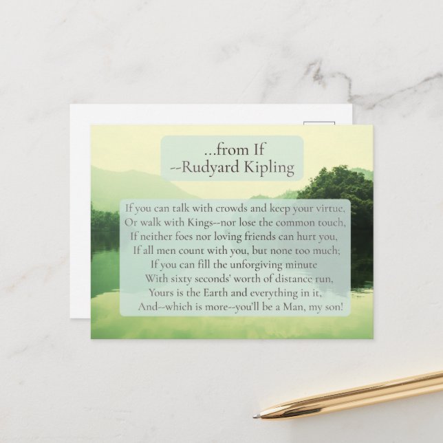 Lignes du poème « If » sur carte postale * Rudyard (Devant/Arrière en situation)