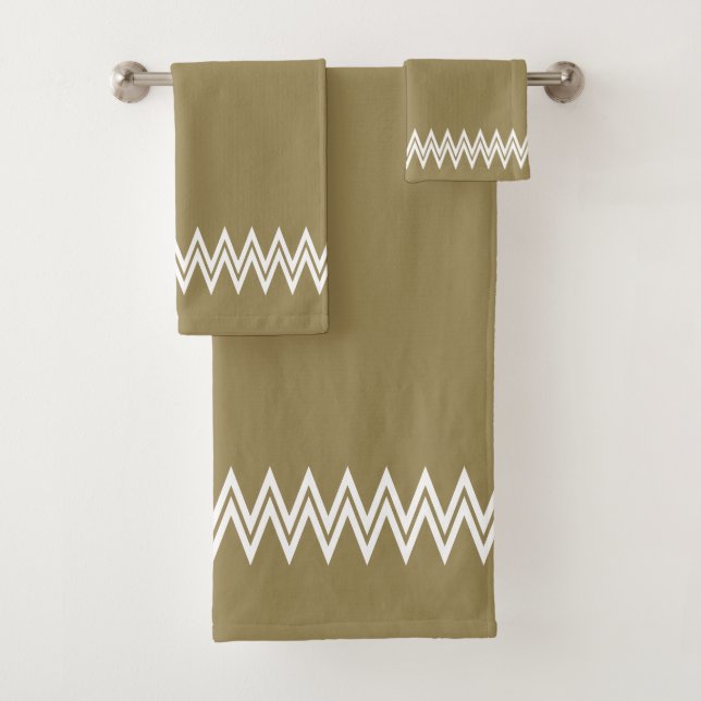 Lignes élégantes blanches en chevron sur beige cha (En situation)