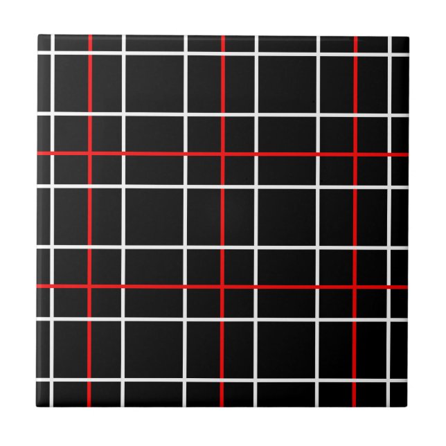 Lignes graphiques rouges et blanches motif carreau (Devant)