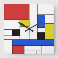 Lignes horloge murale carrée de Mondrian