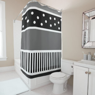 Lignes noires et blanches et rideau de douche à po