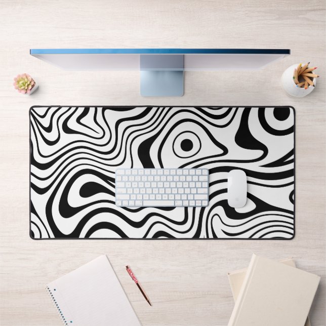Lignes ondulées abstraites noir et blanc modernes (Bureau 1)