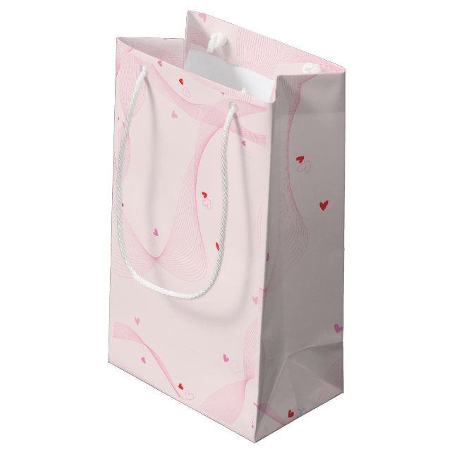 Lignes ondulées rose avec coeur rouge Sac cadeau (Dos Angle)