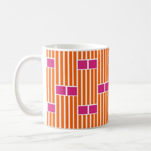 Lignes orange et boîtes roses Café Mug (Gauche)