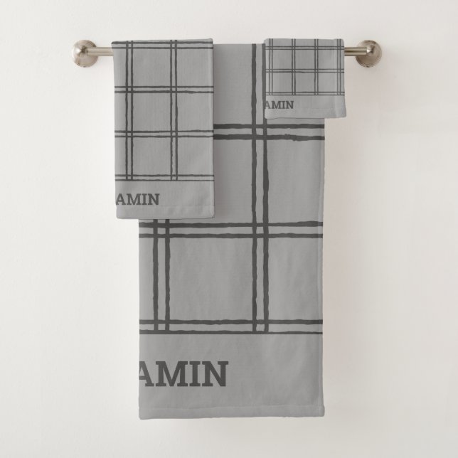 Lignes Plaid Gris Farmhouse Modernes Personnalisée (En situation)