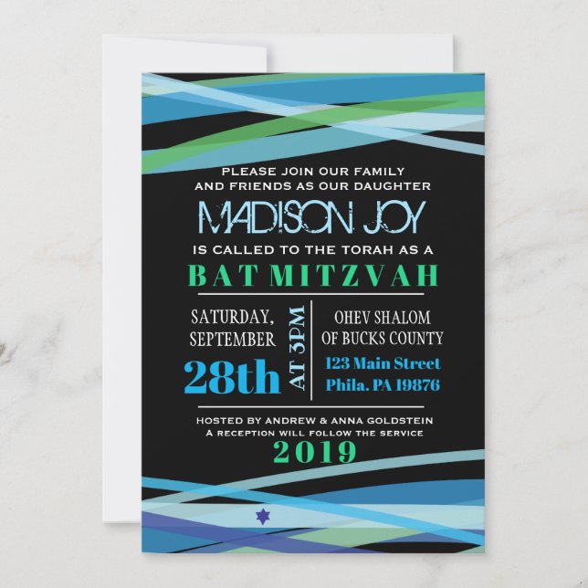 LIGNES SIMPLES Bat Bar Mitzvah Invitation (Devant)