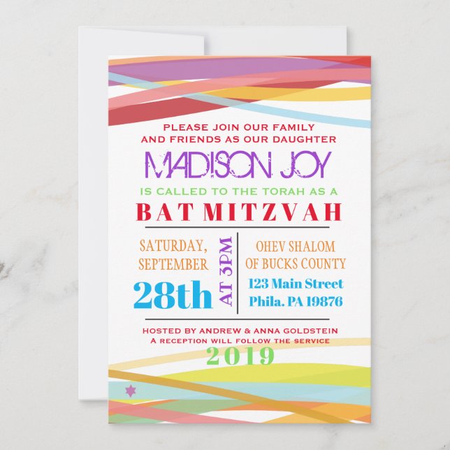 Lignes simples Bat Bar Mitzvah Invitation (Devant)